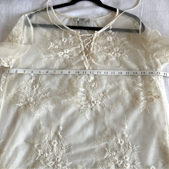 Vintage America Blues Womens Mona Embroidered Mesh Top Lace Up Sz L Sheer Lace - Picture 7 of 9